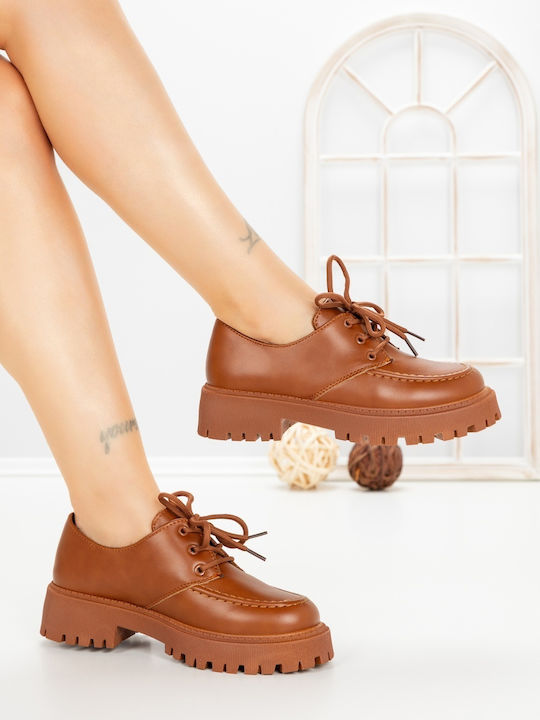 Δερμάτινα Γυναικεία Oxfords σε Καφέ Χρώμα