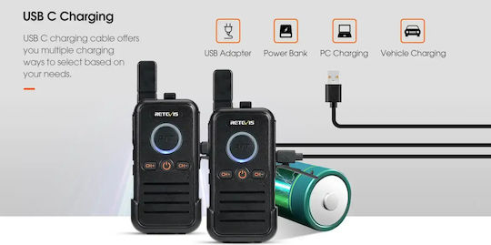 Retevis RB645 Mini Ασύρματος Πομποδέκτης PMR χωρίς Οθόνη Σετ 2τμχ