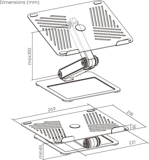 Brateck LPS09-02 Laptop Stand for Laptop up to 17" Grey