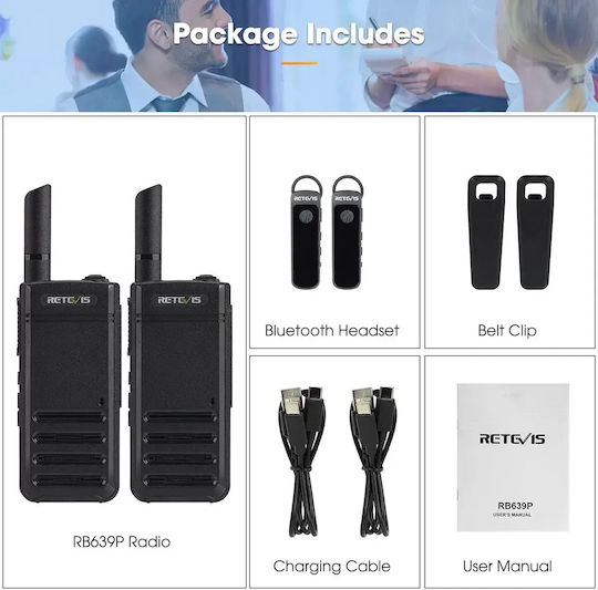 Retevis Rb639p Mini Walkie Talkie Pmr446 Usb-c și Bluetooth Set Căști 2 Bucăți