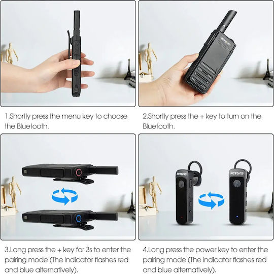 Retevis Rb639p Mini Walkie Talkie Pmr446 Usb-c și Bluetooth Set Căști 2 Bucăți