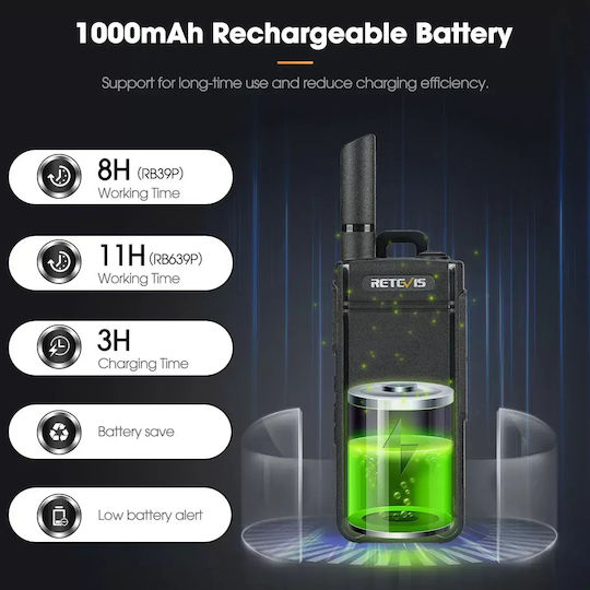 Retevis Rb639p Mini Walkie Talkie Pmr446 Usb-c și Bluetooth Set Căști 2 Bucăți