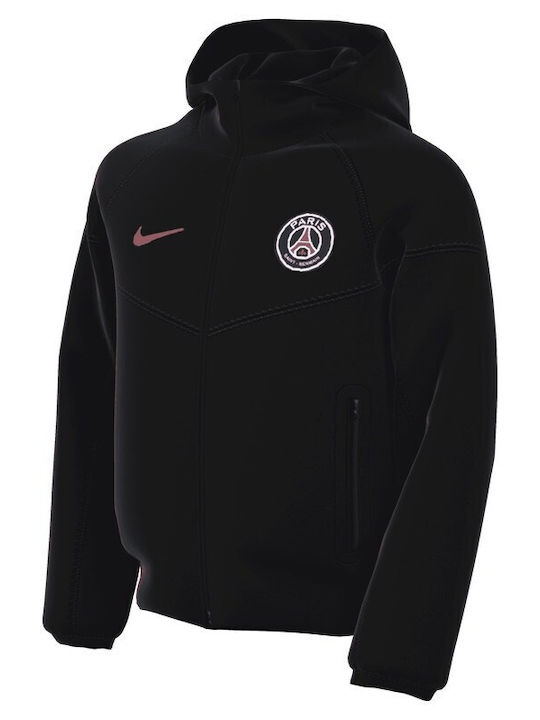 Fleece Παιδικό Φούτερ με Κουκούλα και Τσέπες Μαύρο Paris Saint-germain Tech