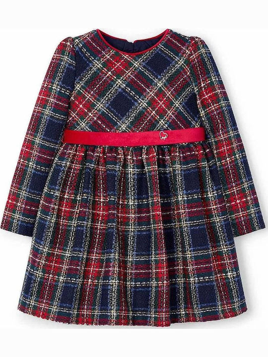 Rochie pentru Copii Mânecă lungă Catifea Carou Blue
