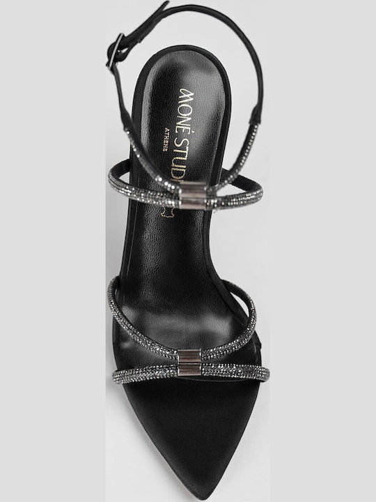 Fabric Sandals with Strass Black