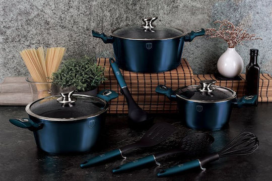 Berlinger Haus Metallic Line Σετ Μαγειρικά Σκεύη από Αλουμίνιο Aquamarine Collection με Επίστρωση από Πέτρα 4 Σκευών