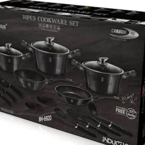 Berlinger Haus Metallic Line Σετ Μαγειρικά Σκεύη από Αλουμίνιο Carbon Pro με Επίστρωση από Πέτρα 5 τεμαχιών