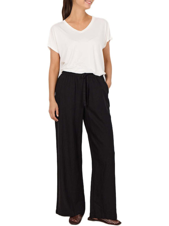 Soya Concept Pantaloni Dama Lini Cu Cauciuc Negri Soya Concept Pantaloni Dama Lini Cu Cauciuc Negri