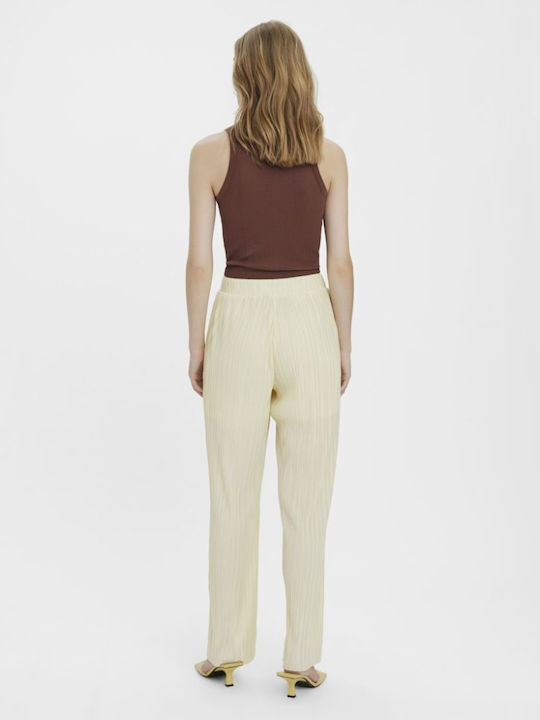 Damen Hochbund Stoffhose mit Gummiband in Regulärer Passform Beige