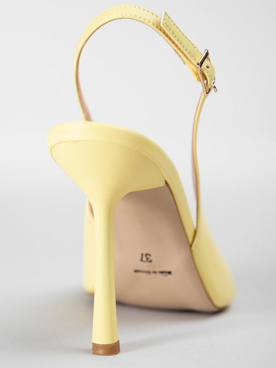 Pantofi Cu Toc Peep Toe Din Piele Cu Toc Stiletto Galbeni