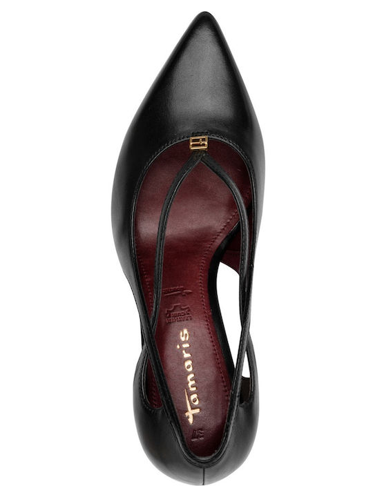 Leder Spitze Zehe Pumps mit Riemen & Dünnem Mittelhohem Absatz Schwarz