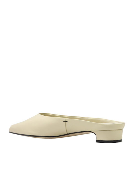 Pantofi Mules Dama De Piele Flat În Culoare Bej