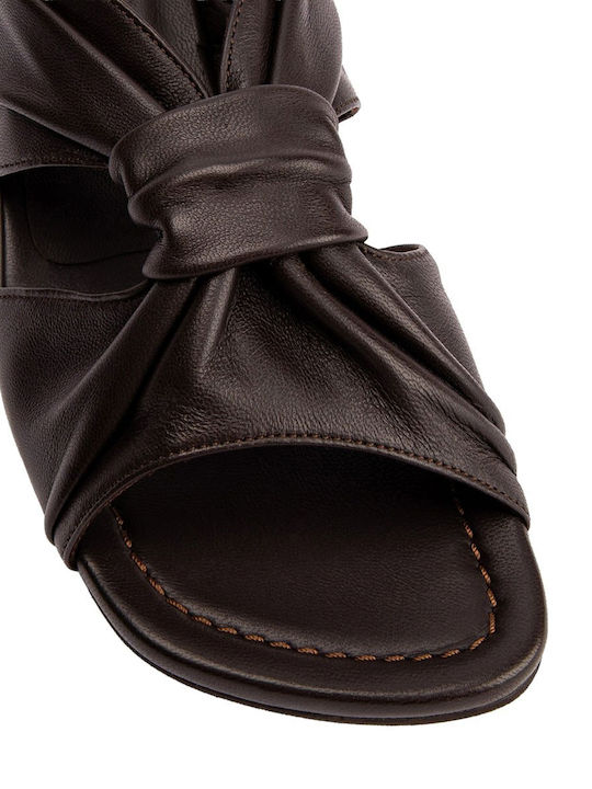 Mules De Piele Cu Talpă Joasă În Culoare Maro