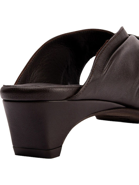Mules De Piele Cu Talpă Joasă În Culoare Maro