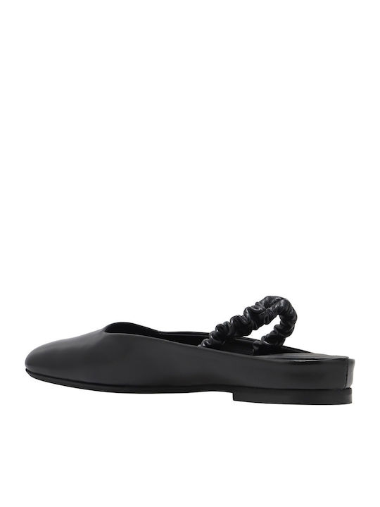 Pantofi Mules Dama Flat De Piele În Culoare Neagră