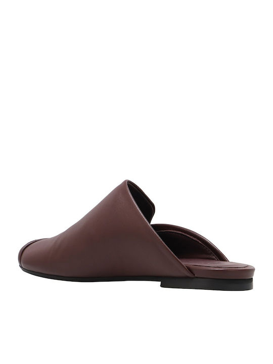 Pantofi Mules Dama De Piele Flat În Culoare Burgundy