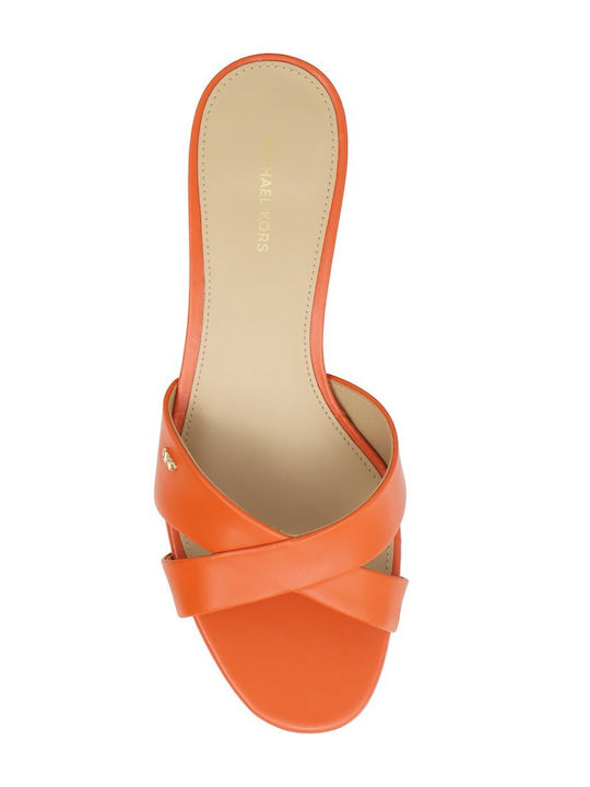 Leather Mules With Low Heel In Orange Colour