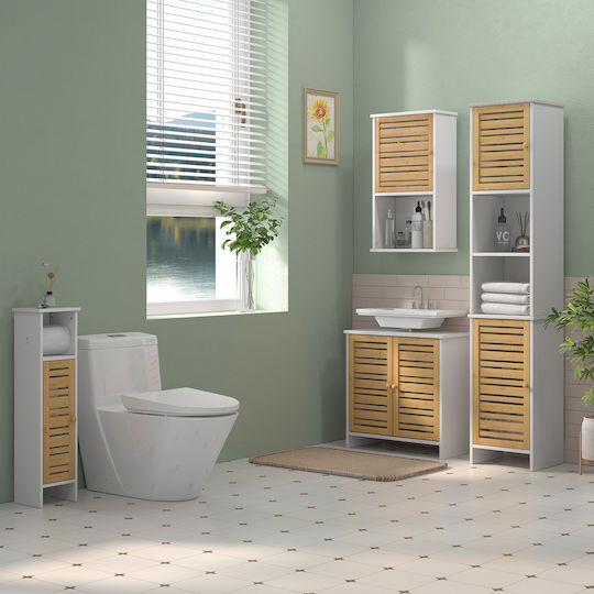 HomCom Ντουλάπι Μπάνιου 21x17x78cm Φυσικό Ξύλο