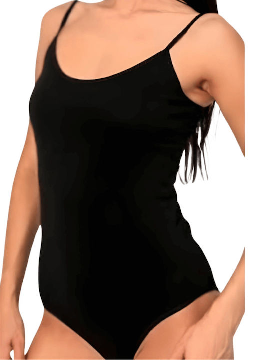 Damen-Bodysuit Bamboo Set 2 Teile Träger & Rundhalsausschnitt Schwarz