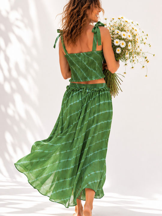 Set Mit Hohe Taille Maxi Rock Grün