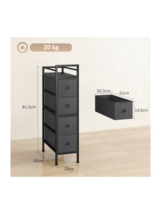 Drawers Storage Steel Frame Fabric with 4 Drawers L20xW43xH81.5cm