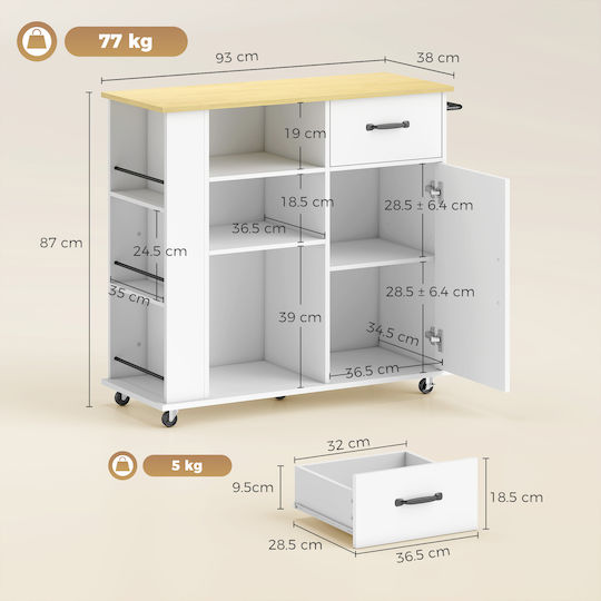 HomCom HomCom Lebensmittelregal Hölzernes Weiß 87x38x96.5cm