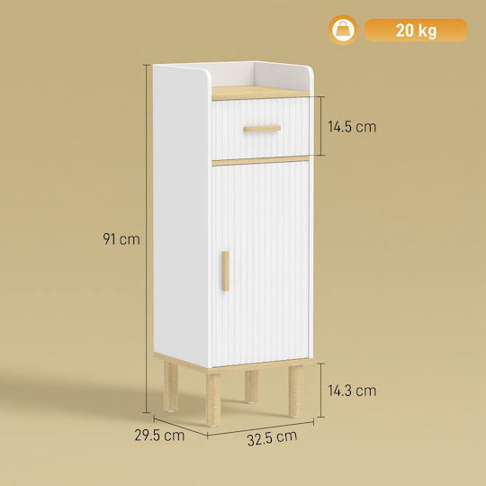 HomCom Badezimmerschrank 32,5x29,5x91cm Eiche