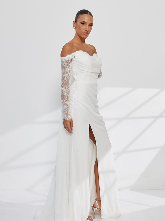 Maxi Wedding Dress Strapless Off-Shoulder with Lace Off Shoulder