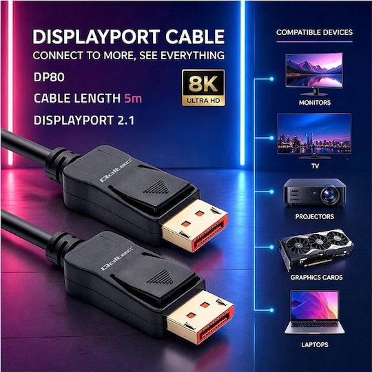 Qoltec DisplayPort male Cable - 5m Grey