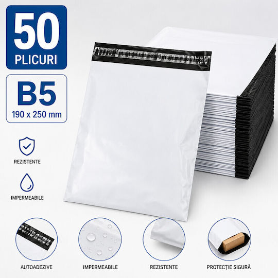 Plicuri de curierat B5 190x250 Mm Set 50 Bucăți Autoadezive Impermeabile Albe