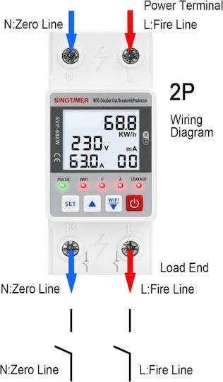 Sinotimer Dipólikos Diakóptis Rágas WiFi 230V 63A