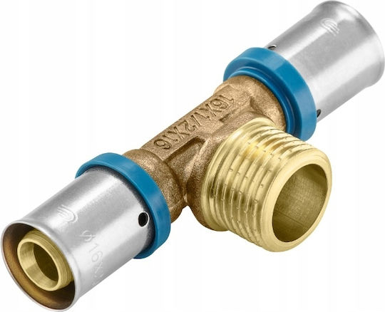 Pex Tee 16x1/2x16 M Racord de Presare Reductor Alupex Roșu