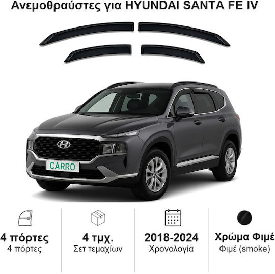 Heko Σετ Ανεμοθραύστες Αυτοκινήτου Μπροστινοί και Πίσω Σκούρο Φιμέ για Hyundai Santa Fe 4τμχ