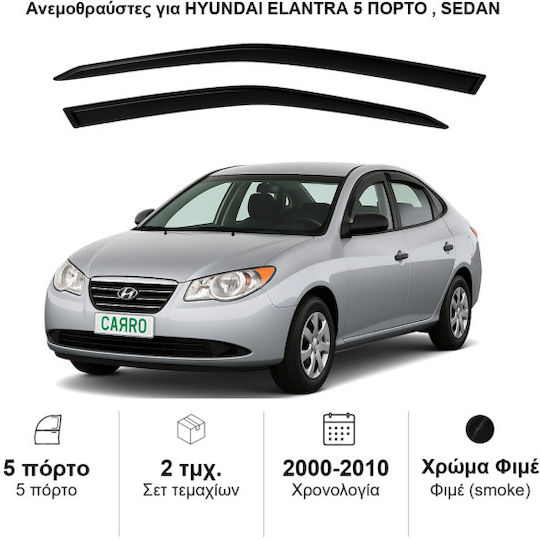 Heko Σετ Ανεμοθραύστες Αυτοκινήτου Μπροστινοί Σκούρο Φιμέ για Hyundai Elantra 2τμχ