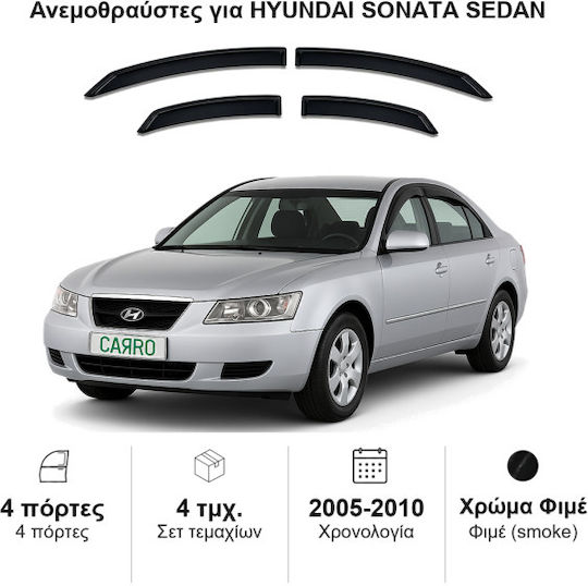 Heko Set of Windbreakers Front and Rear Car Dark Fime for Hyundai Sonata 4pcs