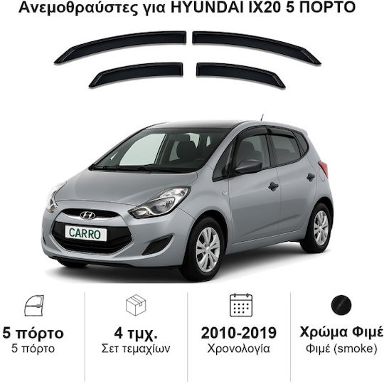 Heko Σετ Ανεμοθραύστες Αυτοκινήτου Μπροστινοί και Πίσω Σκούρο Φιμέ για Hyundai ix20 4τμχ