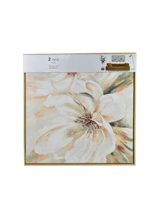 Inga Set 2 Gemälde 60x60cm Weiße Blumen