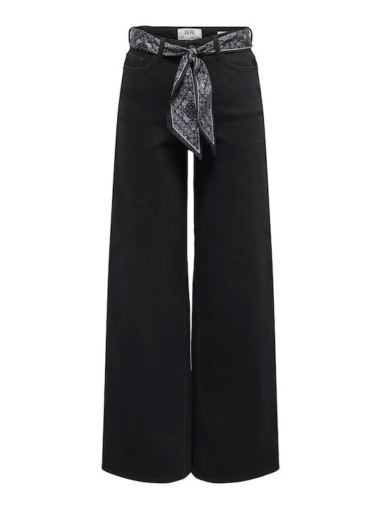 Hochgebirge Damen Jeans Hosen in Breit Bein Stil Schwarz