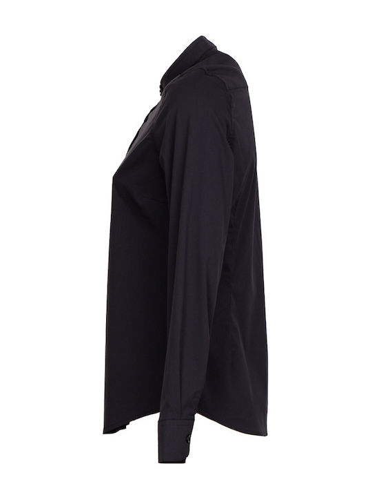 Cămașă Elastică De Lucru Pentru Femei Albă Collar Mao Lady Black Cămașă Elastică De Lucru Pentru Femei Albă Collar Mao Lady Black