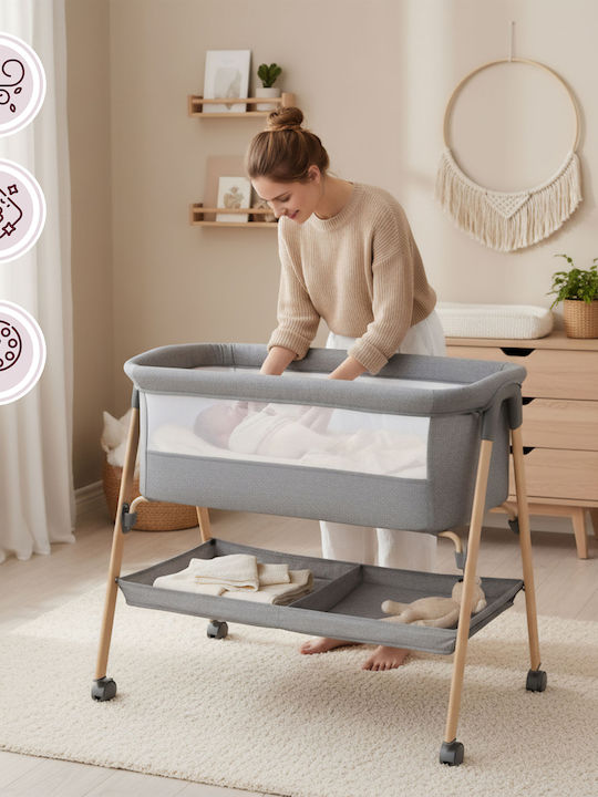 Moby System Babywiege mit Matratze und Rädern Grau