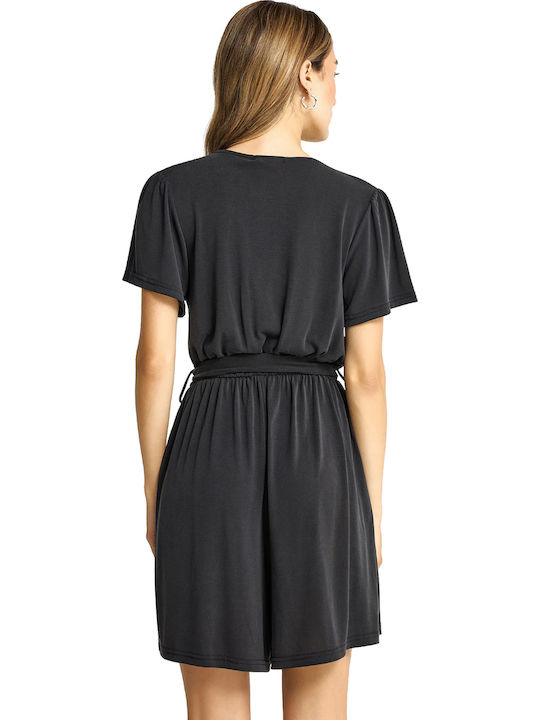 Women's Short Sleeve One-piece Shorts Black