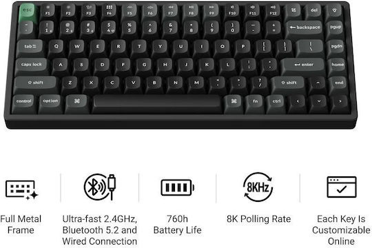 Keychron K2 Ultra K2U-J1 Wireless Gaming Mechanical Keyboard 75% with Keychron Red Switches and RGB Lighting English US Red