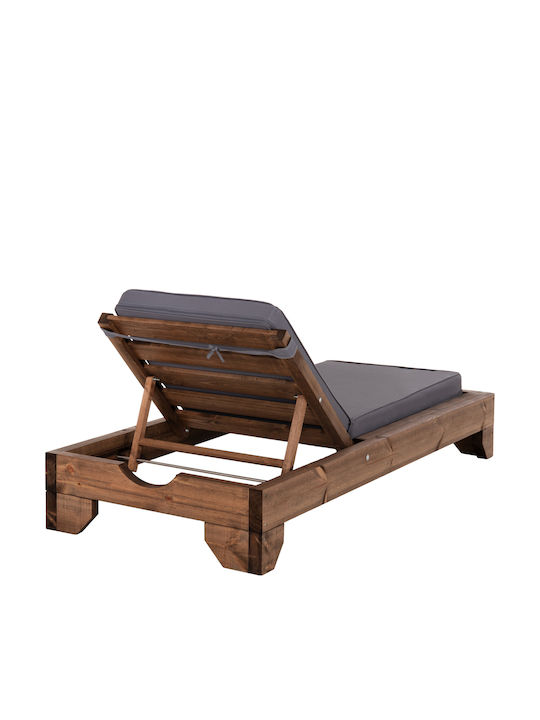 Wooden Sun Lounger with Pillow Grey 204x79x77cm