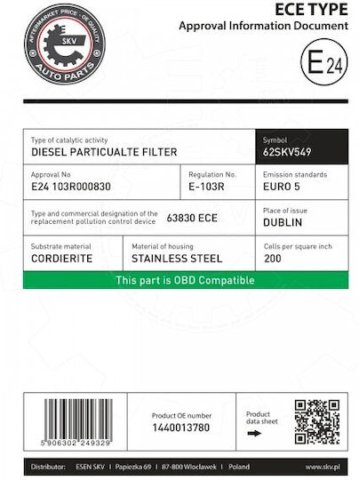 SKV DPF-Filter Für Citroen Fiat Peugeot