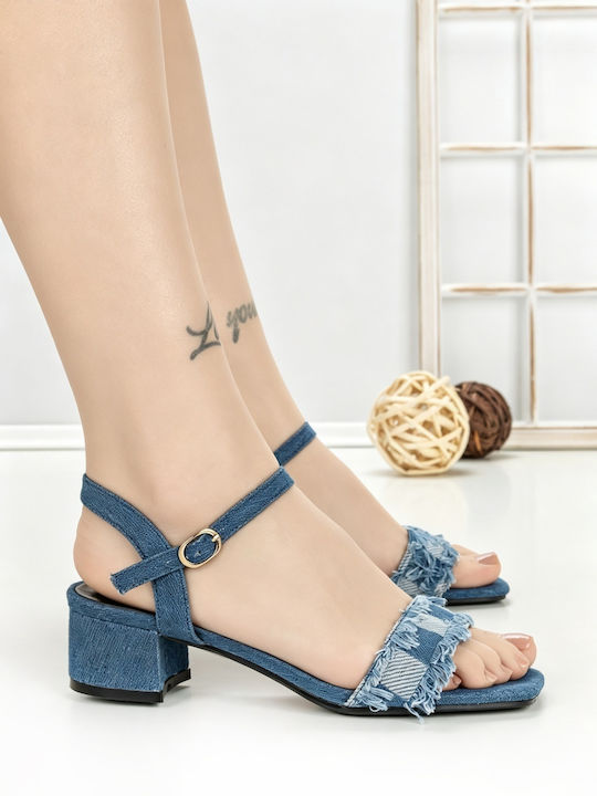 Sandale Elegante Damă Din Material Albastru Deschis