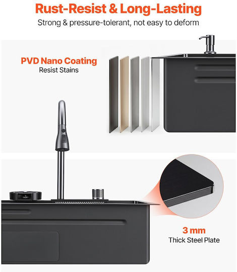 Vevor Ένθετος Νεροχύτης Inox με Μπαταρία Μ85xΠ46cm Ασημί