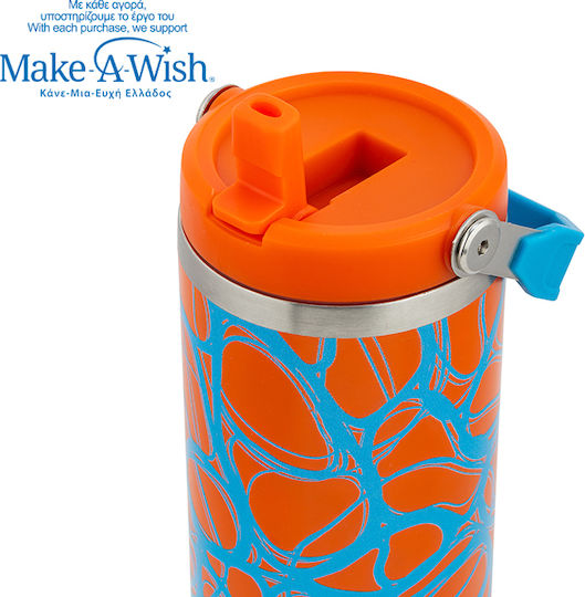 Nava We Care Becher mit Griff Thermosflasche Rostfreier Stahl 900ml Blau Print mit Stroh und Handgriff