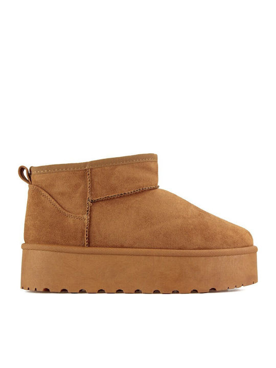 Suede Women's Ankle Boots with Fur Brown