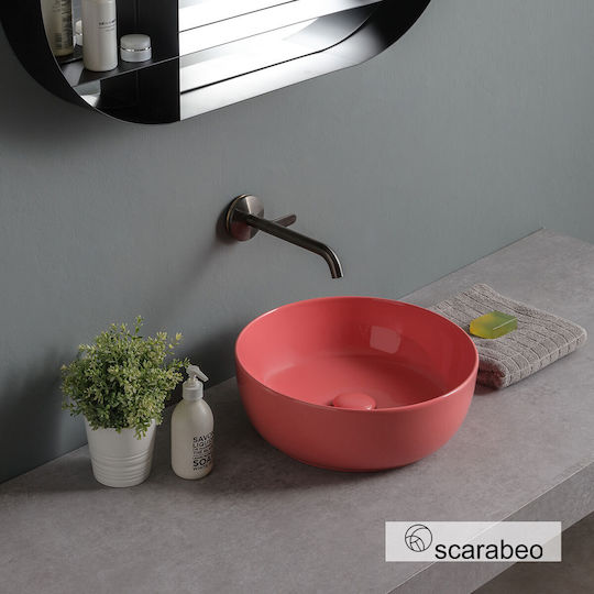 Scarabeo Επικαθήμενος Νιπτήρας Πορσελάνης 39x39cm Peach Glossy