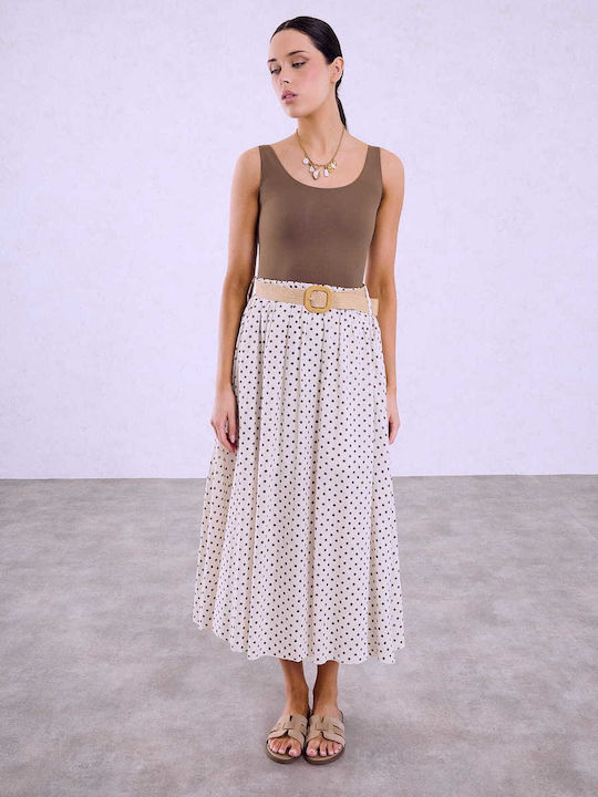 Celestino Women's Midi Polka Dot Skirt with Belt Beige